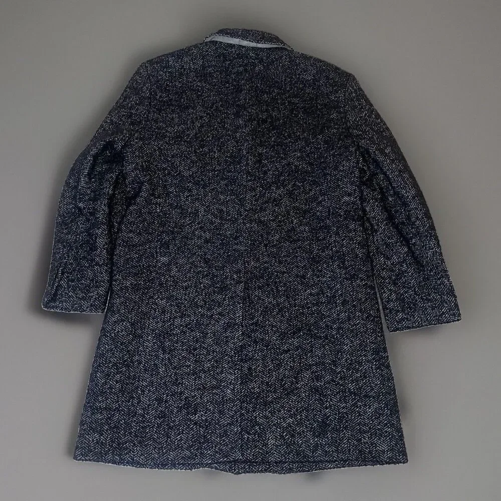 J. Crew Men’s Thompson Wool Blend Herringbone Top Coat Navy Blue Size 44R AC592